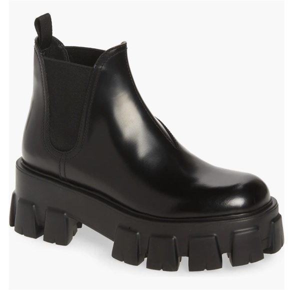 PRADA Monolith Leather Black Lug Platform Chelsea Boot size 39 - Picture 1 of 10